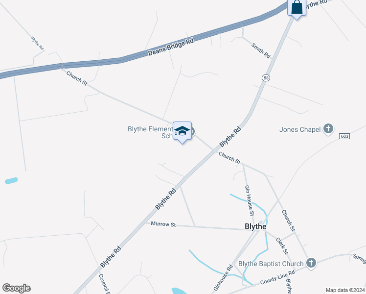 map of restaurants, bars, coffee shops, grocery stores, and more near 290 Church Street in Blythe