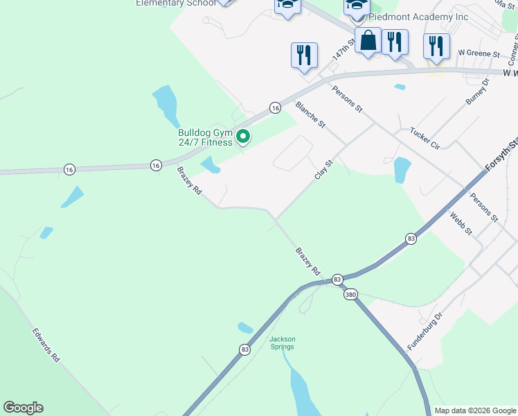 map of restaurants, bars, coffee shops, grocery stores, and more near 357 Brazey Road in Monticello