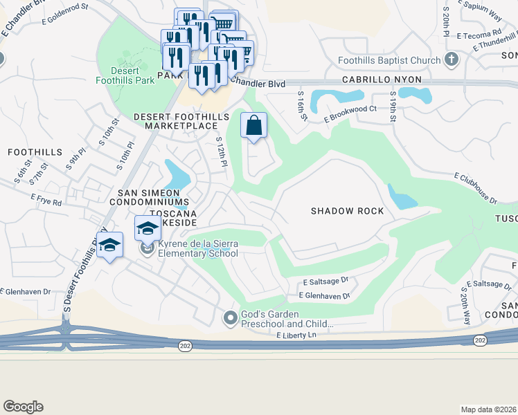map of restaurants, bars, coffee shops, grocery stores, and more near 1421 East Amberwood Drive in Phoenix