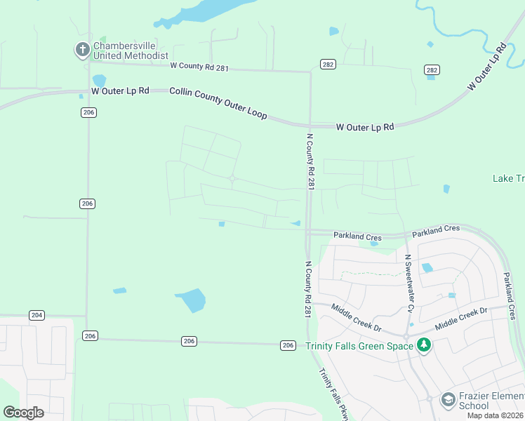 map of restaurants, bars, coffee shops, grocery stores, and more near 9261 County Road 281 in McKinney