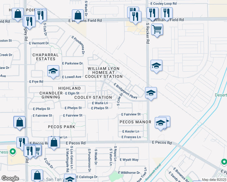 map of restaurants, bars, coffee shops, grocery stores, and more near 3788 East Sexton Street in Gilbert
