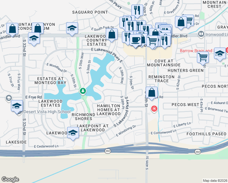 map of restaurants, bars, coffee shops, grocery stores, and more near 3805 East Tanglewood Drive in Phoenix