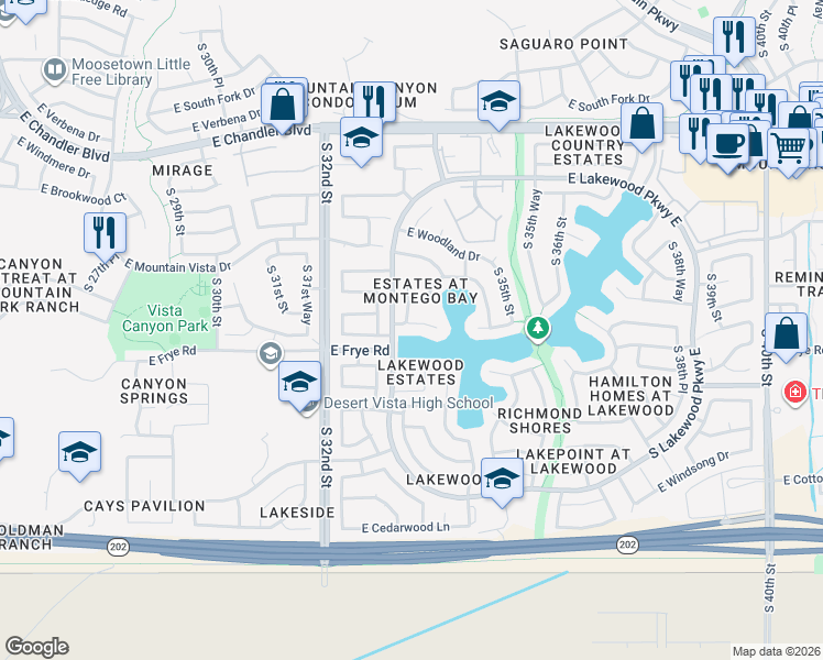 map of restaurants, bars, coffee shops, grocery stores, and more near 3339 East Tanglewood Drive in Phoenix