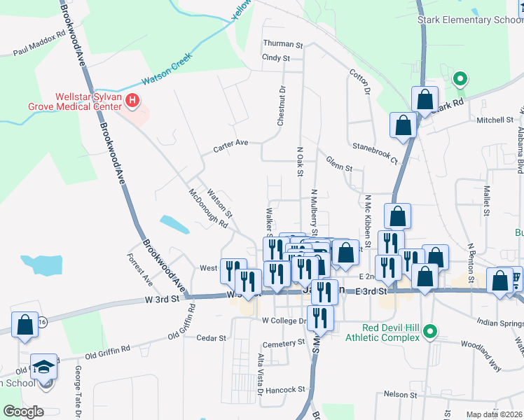 map of restaurants, bars, coffee shops, grocery stores, and more near 243 Walker Street in Jackson