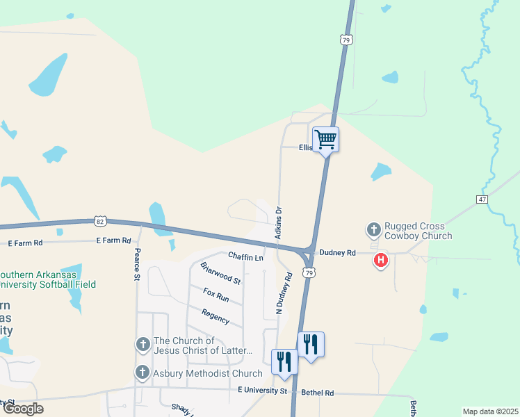 map of restaurants, bars, coffee shops, grocery stores, and more near 16 Olde Oaks Circle in Magnolia