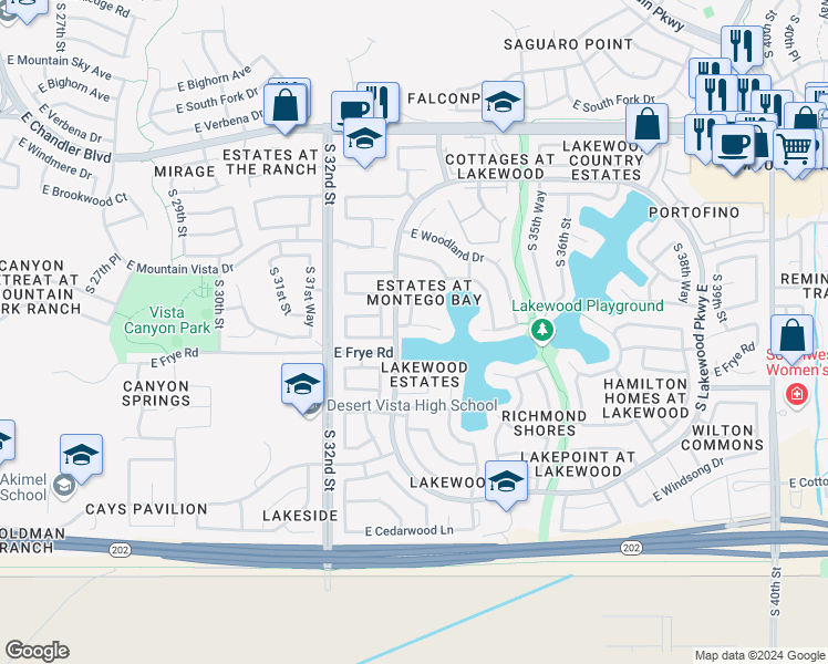 map of restaurants, bars, coffee shops, grocery stores, and more near 3339 East Tanglewood Drive in Phoenix