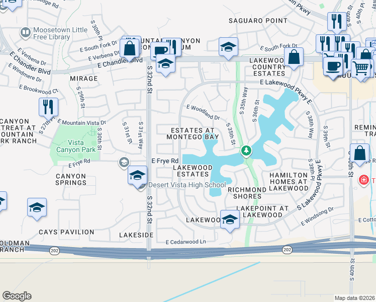 map of restaurants, bars, coffee shops, grocery stores, and more near 3339 East Tanglewood Drive in Phoenix