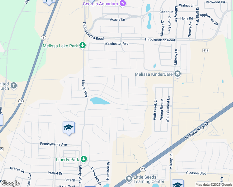map of restaurants, bars, coffee shops, grocery stores, and more near 2812 Middleton Drive in Melissa