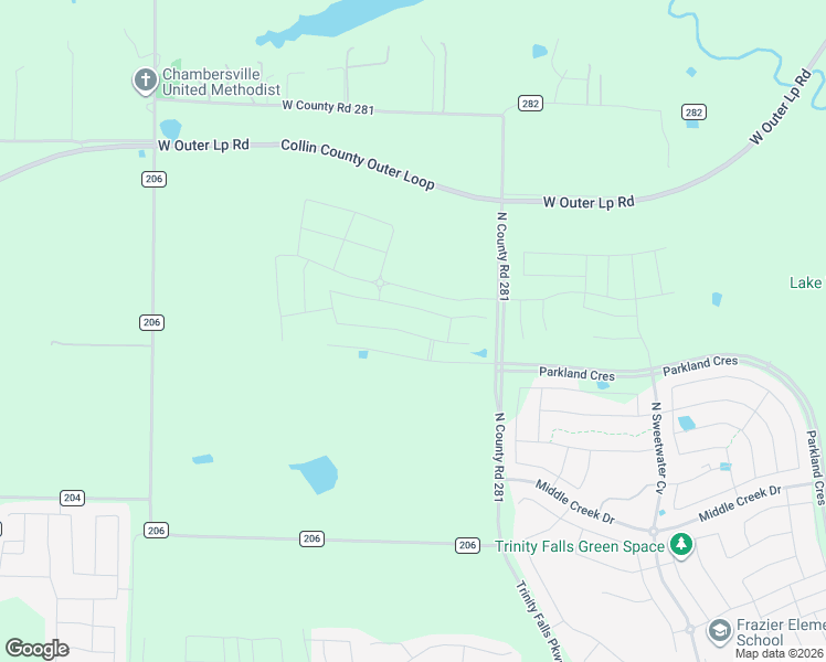 map of restaurants, bars, coffee shops, grocery stores, and more near 9261 County Road 281 in McKinney