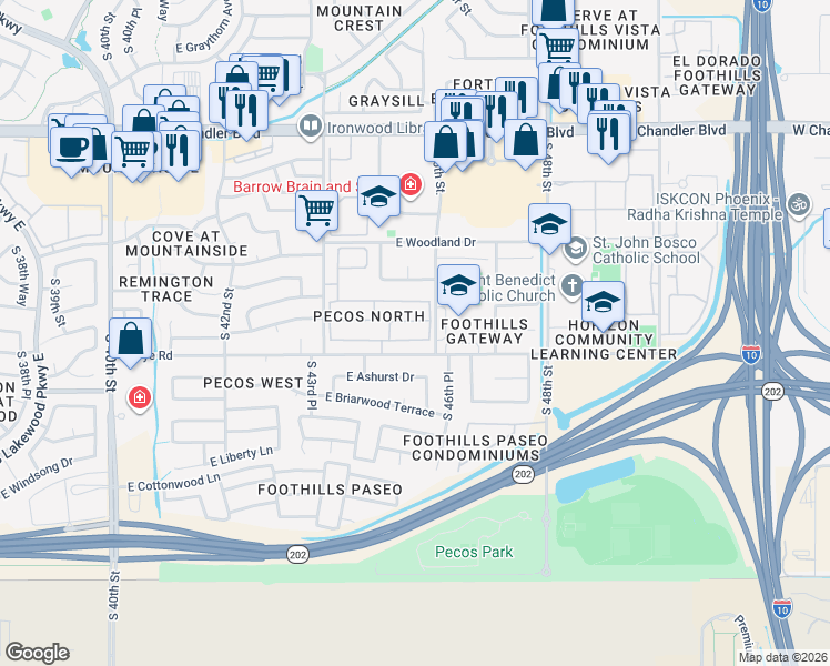 map of restaurants, bars, coffee shops, grocery stores, and more near 4532 East Wildwood Drive in Phoenix