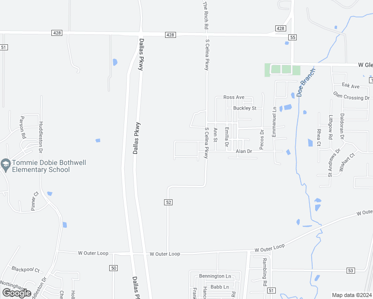 map of restaurants, bars, coffee shops, grocery stores, and more near 1540 Alan Drive in Celina