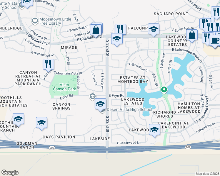 map of restaurants, bars, coffee shops, grocery stores, and more near 16240 South 32nd Place in Phoenix