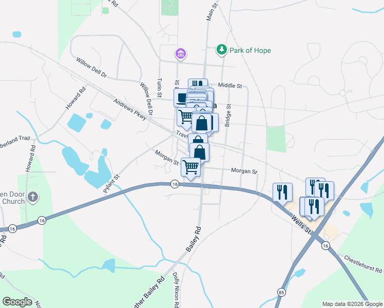 map of restaurants, bars, coffee shops, grocery stores, and more near 31 Baggarly Way in Senoia