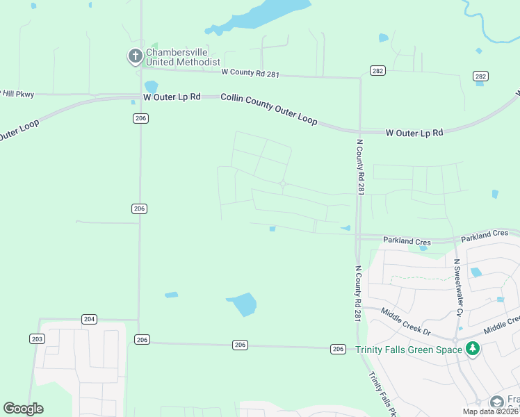 map of restaurants, bars, coffee shops, grocery stores, and more near 9261 County Road 281 in McKinney