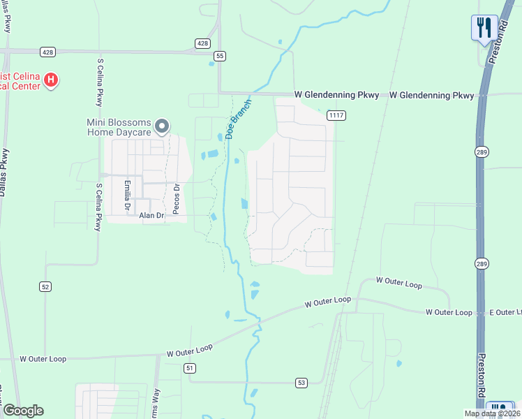 map of restaurants, bars, coffee shops, grocery stores, and more near 2001 Saint Andrews Drive in Celina
