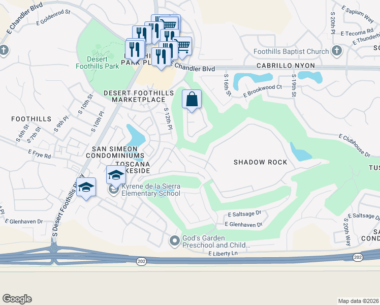 map of restaurants, bars, coffee shops, grocery stores, and more near 1421 East Amberwood Drive in Phoenix