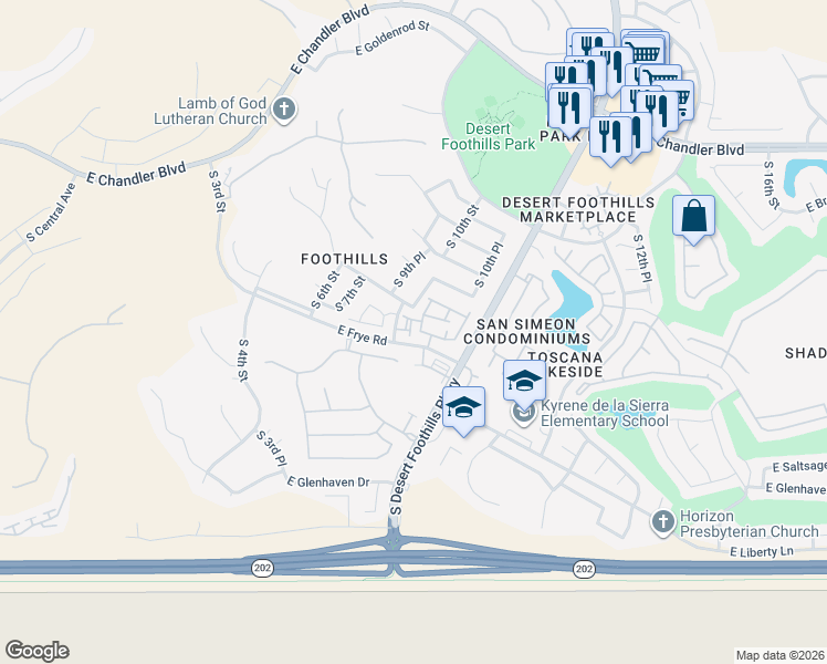 map of restaurants, bars, coffee shops, grocery stores, and more near 840 East Ashurst Drive in Phoenix