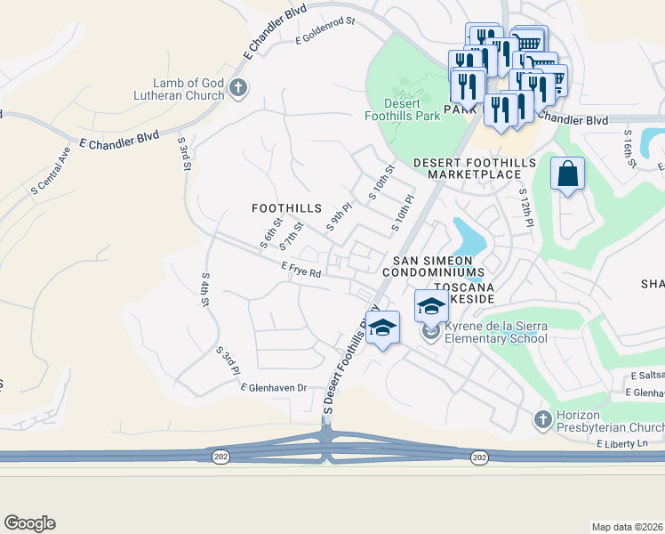 map of restaurants, bars, coffee shops, grocery stores, and more near 840 East Ashurst Drive in Phoenix