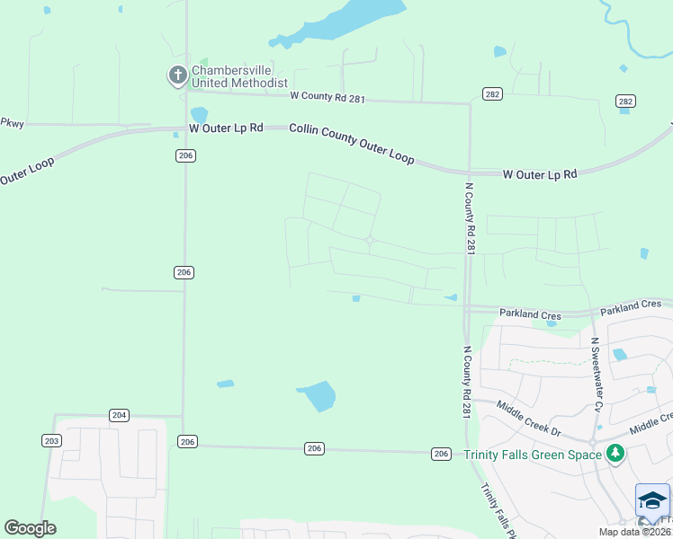 map of restaurants, bars, coffee shops, grocery stores, and more near 9261 County Road 281 in McKinney
