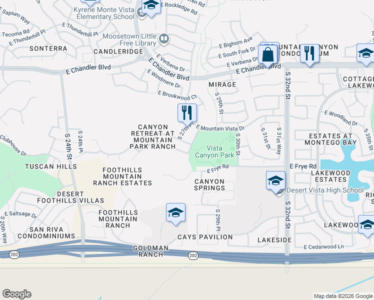 map of restaurants, bars, coffee shops, grocery stores, and more near 2749 East Amberwood Drive in Phoenix
