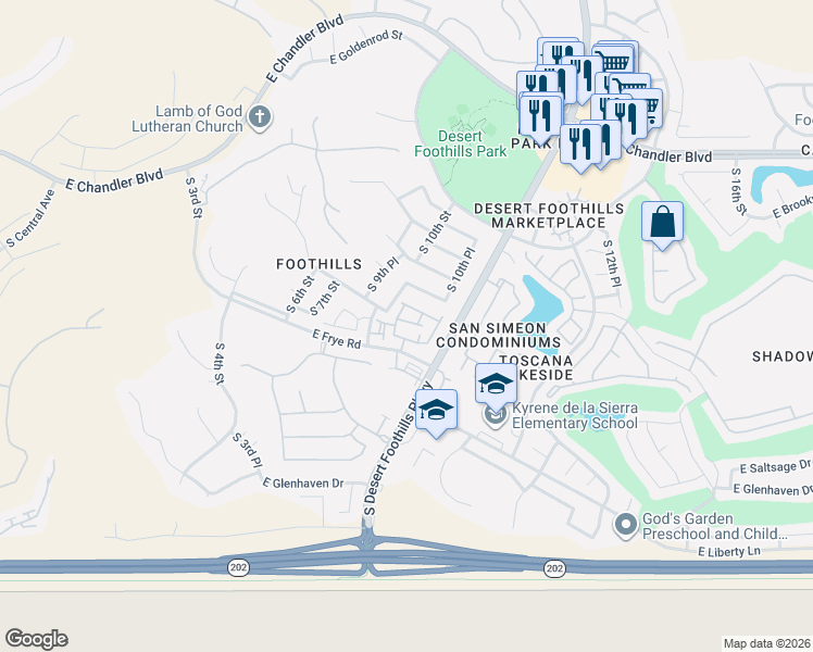 map of restaurants, bars, coffee shops, grocery stores, and more near 1011 East Amberwood Drive in Phoenix