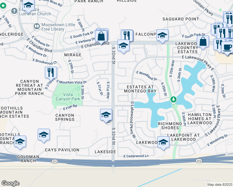 map of restaurants, bars, coffee shops, grocery stores, and more near 16026 South 32nd Place in Phoenix