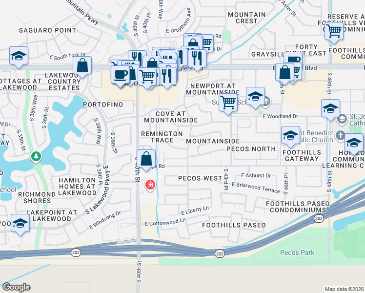 map of restaurants, bars, coffee shops, grocery stores, and more near 4158 East Silverwood Drive in Phoenix