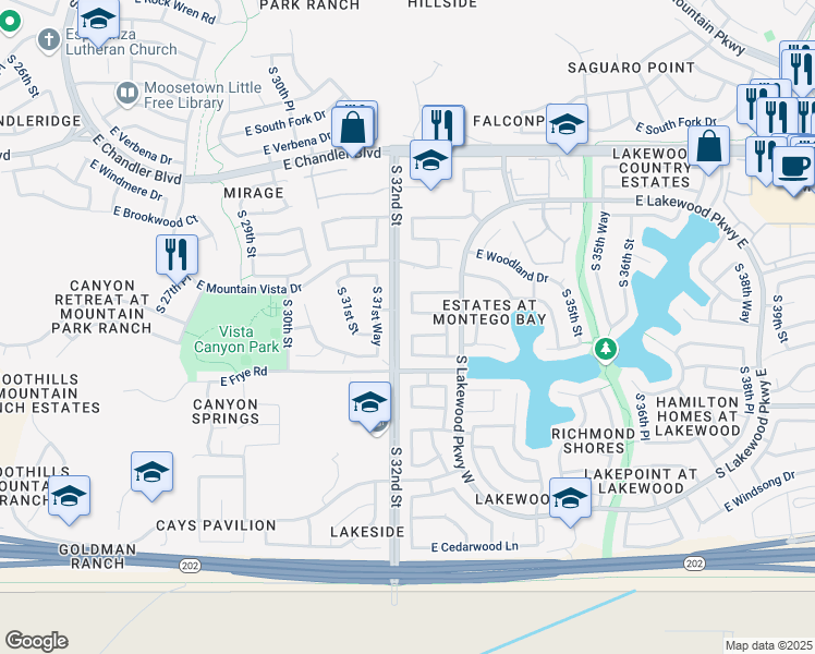 map of restaurants, bars, coffee shops, grocery stores, and more near 16026 South 32nd Place in Phoenix