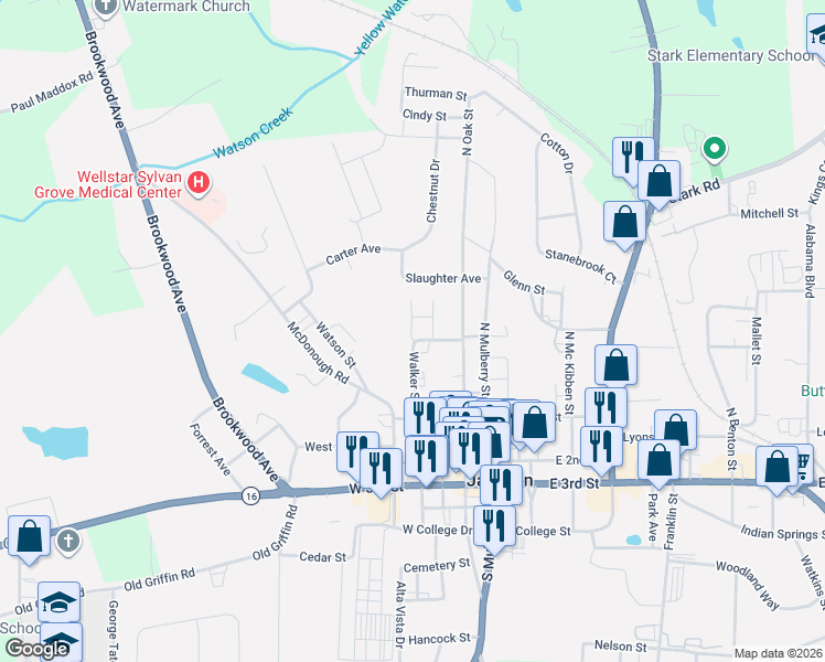 map of restaurants, bars, coffee shops, grocery stores, and more near 388 McDonough Road in Jackson