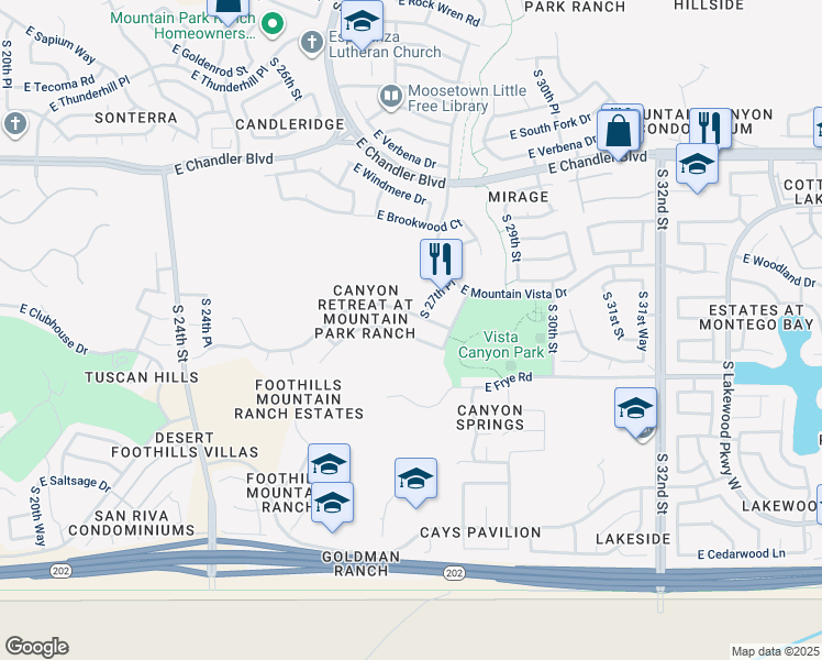 map of restaurants, bars, coffee shops, grocery stores, and more near 2701 East Silverwood Drive in Phoenix