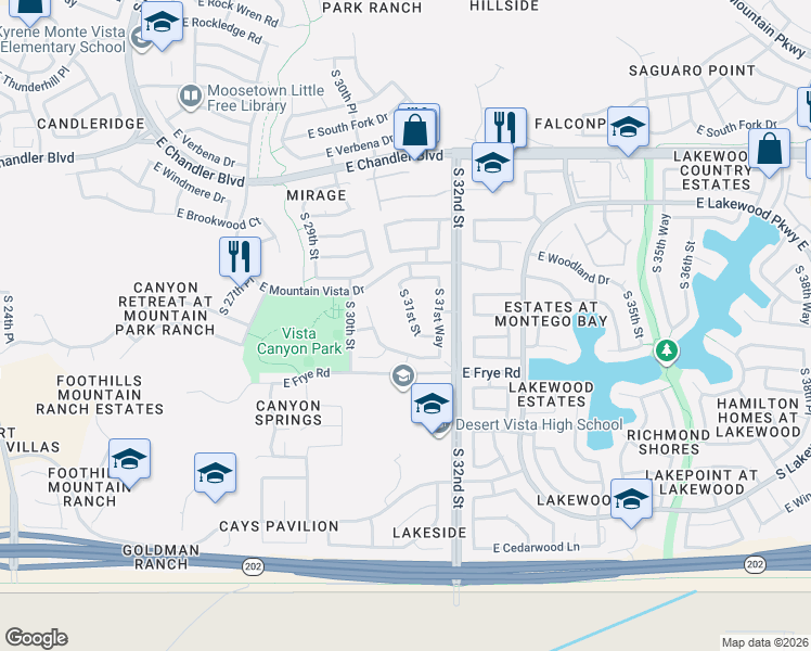 map of restaurants, bars, coffee shops, grocery stores, and more near 16050 South 31st Street in Phoenix