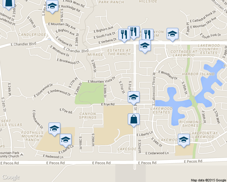 map of restaurants, bars, coffee shops, grocery stores, and more near 16050 South 31st Street in Phoenix