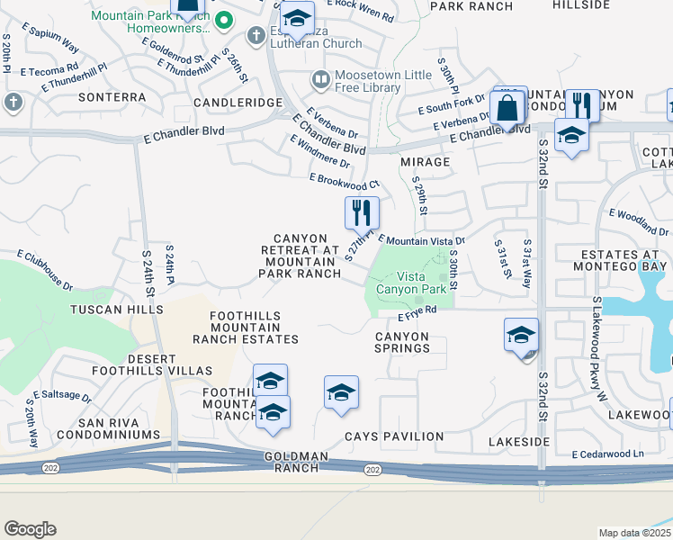 map of restaurants, bars, coffee shops, grocery stores, and more near 2701 East Silverwood Drive in Phoenix
