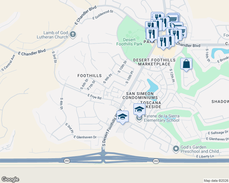 map of restaurants, bars, coffee shops, grocery stores, and more near 1011 East Amberwood Drive in Phoenix