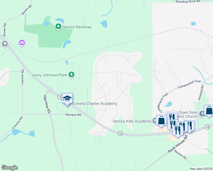 map of restaurants, bars, coffee shops, grocery stores, and more near 70 Duck Drive in Senoia