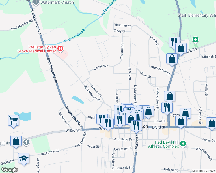 map of restaurants, bars, coffee shops, grocery stores, and more near 388 McDonough Road in Jackson