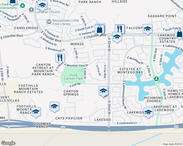 map of restaurants, bars, coffee shops, grocery stores, and more near 16050 South 31st Street in Phoenix
