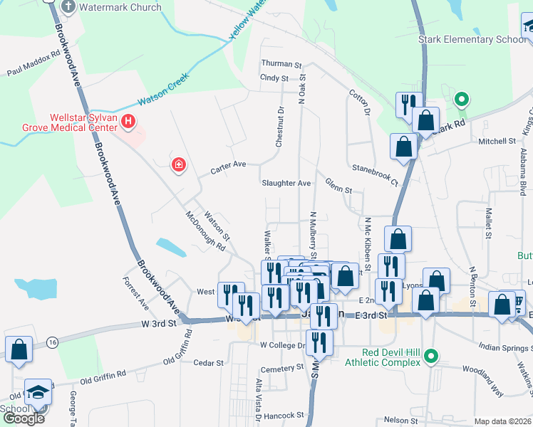 map of restaurants, bars, coffee shops, grocery stores, and more near 388 McDonough Road in Jackson