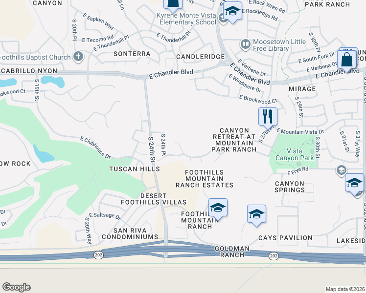 map of restaurants, bars, coffee shops, grocery stores, and more near 16219 South 24th Way in Phoenix