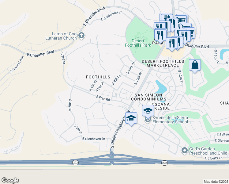 map of restaurants, bars, coffee shops, grocery stores, and more near 919 East Brookwood Court in Phoenix
