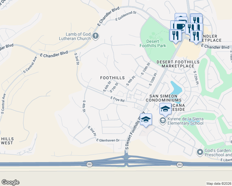 map of restaurants, bars, coffee shops, grocery stores, and more near 16019 South 7th Street in Phoenix