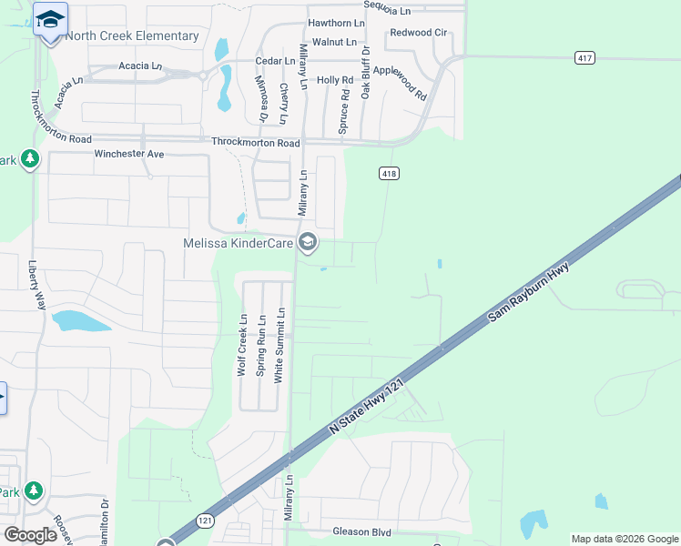 map of restaurants, bars, coffee shops, grocery stores, and more near 3615 Karnaghan Lane in Melissa