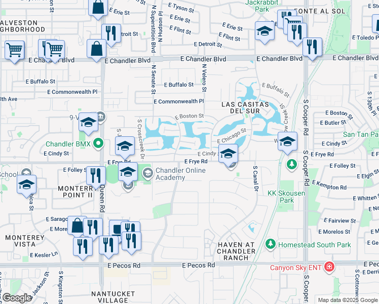 map of restaurants, bars, coffee shops, grocery stores, and more near 1426 East Cindy Street in Chandler