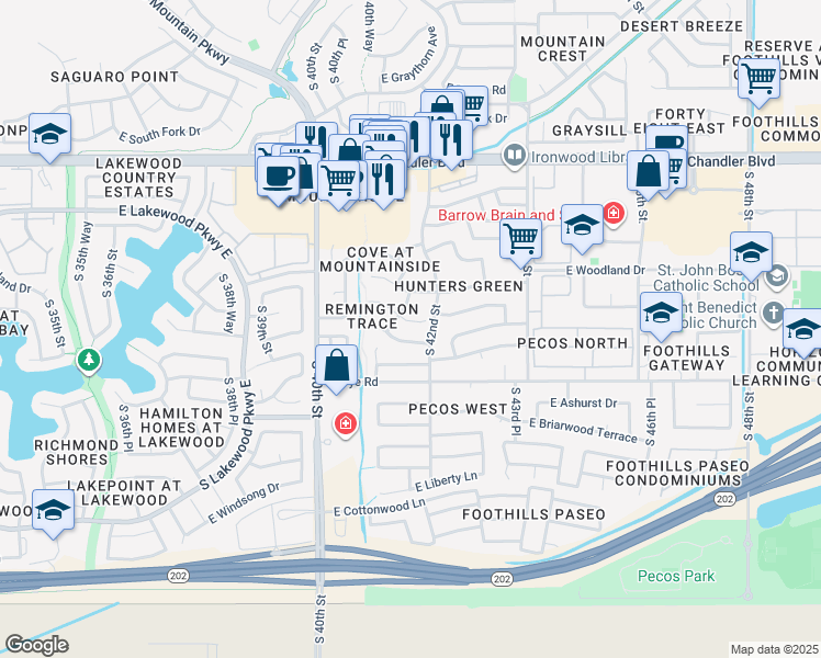 map of restaurants, bars, coffee shops, grocery stores, and more near 4158 East Silverwood Drive in Phoenix