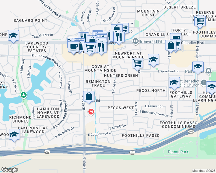 map of restaurants, bars, coffee shops, grocery stores, and more near 4158 East Silverwood Drive in Phoenix