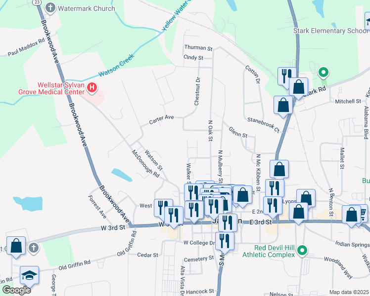 map of restaurants, bars, coffee shops, grocery stores, and more near 388 McDonough Road in Jackson