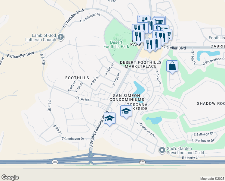 map of restaurants, bars, coffee shops, grocery stores, and more near 1047 East Amberwood Drive in Phoenix