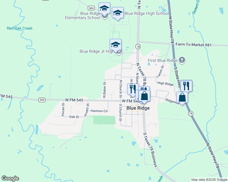 map of restaurants, bars, coffee shops, grocery stores, and more near 106 North Justin Lane in Blue Ridge