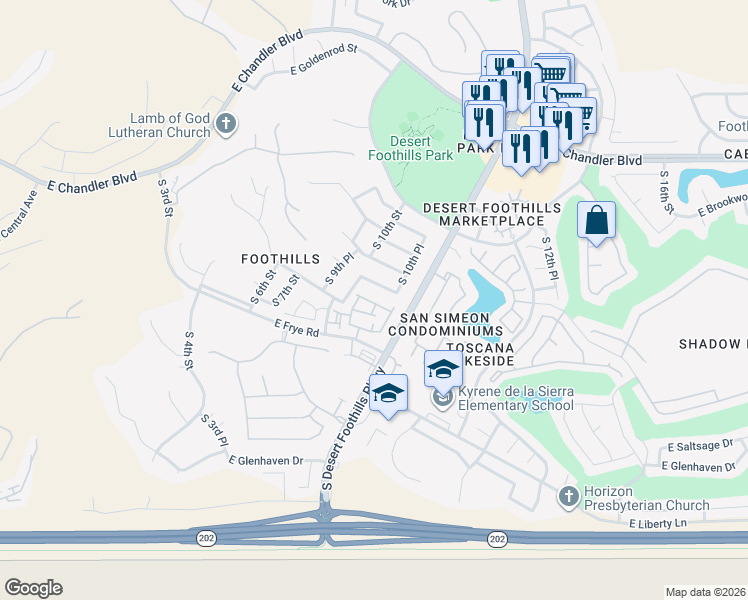 map of restaurants, bars, coffee shops, grocery stores, and more near 1011 East Amberwood Drive in Phoenix