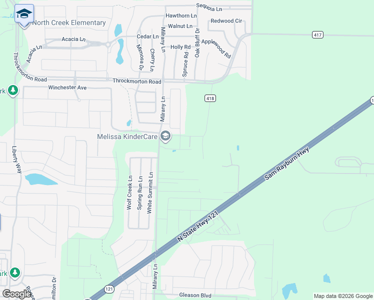 map of restaurants, bars, coffee shops, grocery stores, and more near 3615 Karnaghan Lane in Melissa